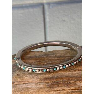 Brighton Silver-Tone Hinged Bangle With Turquoise Accents & Beaded Design